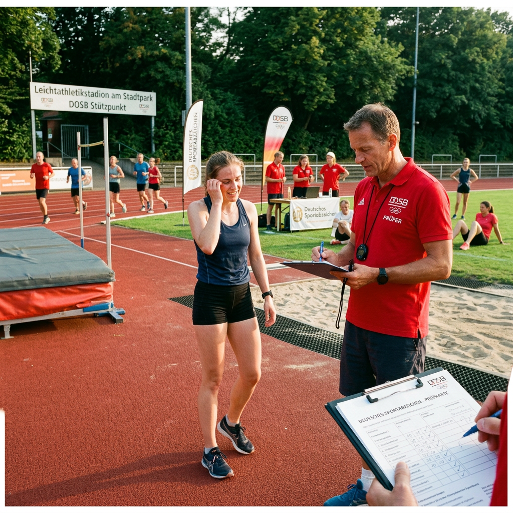 Coach records athlete results at Leichtathletikstation am Stadtpark, DOSB Stützpunkt.